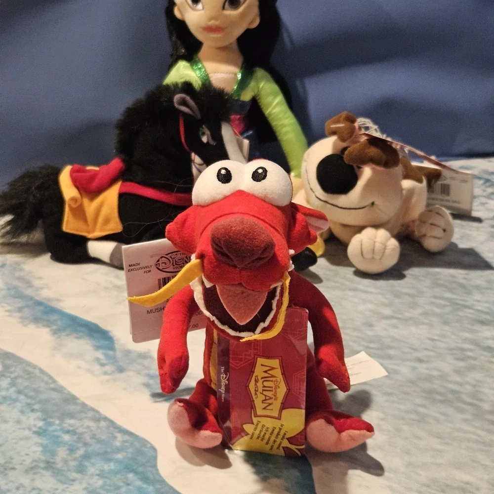 Disney TY Sparkle Mulan Plush Bundle Khan Little Brother Mushu Beanie Hang Tags